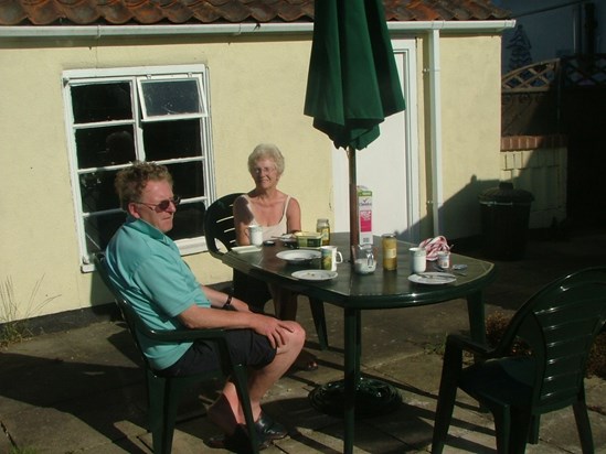 Lyn and Mum having breakfast  on holiday in Norfolk