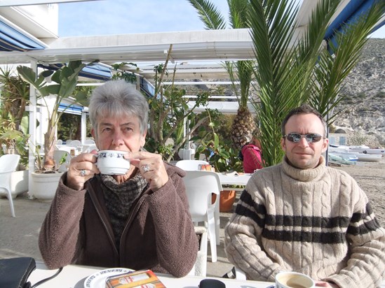 Kate & Richard enjoying morning coffee at the Palmera