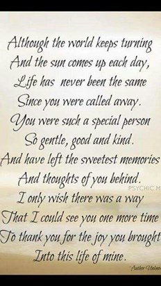 8/12/23 The worlds a little greyer without you in it Mum xxx