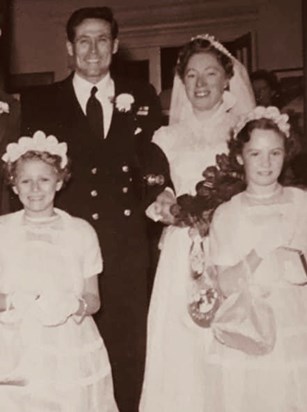 17th December 1955, Canongate Kirk, Edinburgh Tom & Sally with bridesmaids Marlene & Joyce