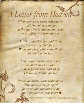 A letter from you to all your loved ones on the 3rd anniversary of your death 02/12/2014 xxx