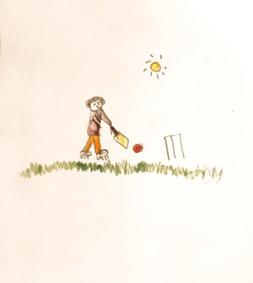 Dad Playing Cricket - by Claire