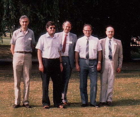 Alan with (l to r) David Muxworthy, Richard Wayne, Donald Holt and Charles Newman at the Trinity College reunion 1990