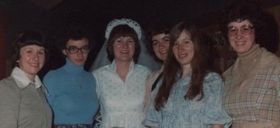 1979 with schoolfriends Rosalind, Jane, Lorraine, Sue, Jane L. and Janet.