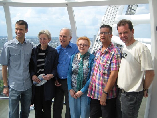 Jane and the family on the London Eye at Dad's 80th birthday celebration