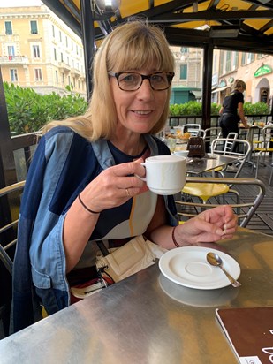 Mum with a coffee. Chiavari, Italy