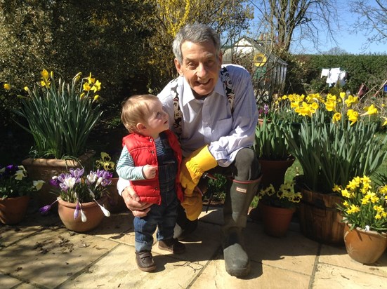 Our Darling Tim in his garden with Arthur