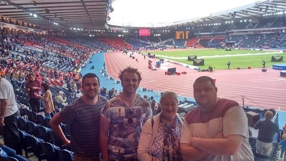 Mum with us 3 boys at the Commonwealth Games in Glasgow, 2014