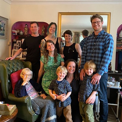 Anne with her grandchildren and their families, 2022