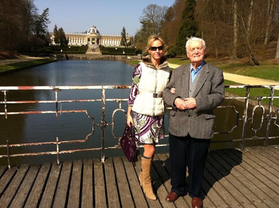 Paddy and daughter Catharine (Polly) on a walk in Tervuren Park. This was the last time Paddy went for a walk there and later that day was admitted to hospital (2012)