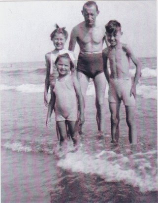 Bournemouth 1948, with his dad and cousins Evelyn and Eileen
