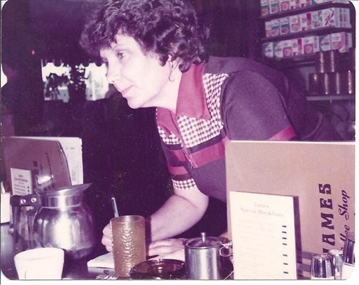 Mom @ James Coffee Shop May of 1982 