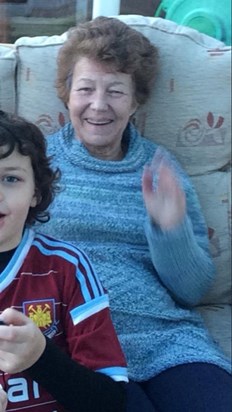 Tim making Nanna smile despite the West Ham shirt