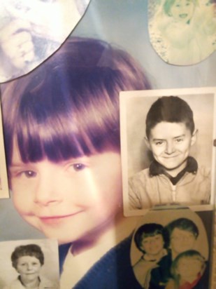 here she is about seven and that lovely smile with her Dad's photo on the right age about 12 and an early snap taken she was about three with her older sister Lisa and brother Philip
