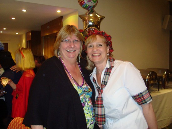 Carrie (hippy) and Karen (Bay city roller fan) - Helen K's 50th 
