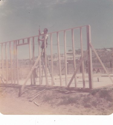 Dad framing up Cottonwood house 1977