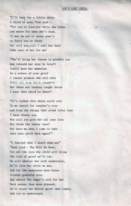 Poem read at Lacey's Funeral