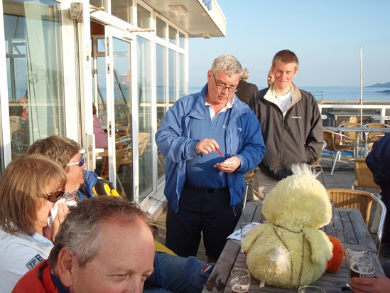 Derek announcing the "Duck of the Day" at Cowes