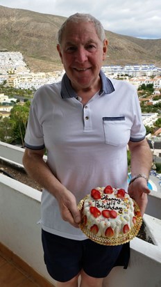 Matt on his birthday with birthday cake in Tenerife April 2016