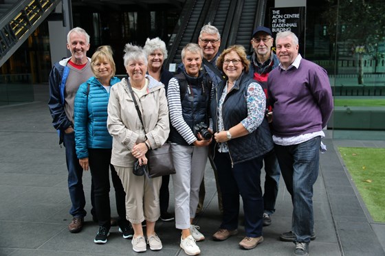 Ruth and David with a windswept U3A photography group on the London Sculpture walk. 