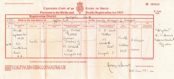 Sue's Birth Certificate