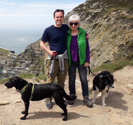 Sue with Matt, Pip and Eddie in June 2019