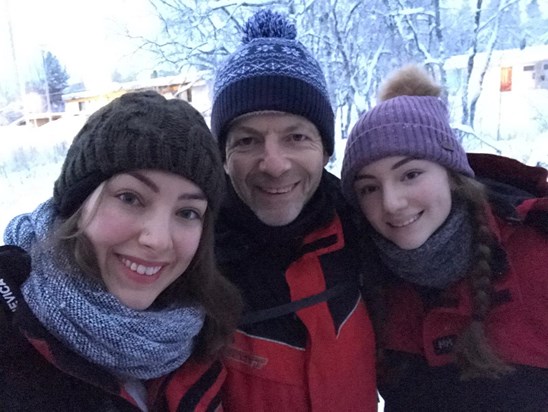 Dad in Finland with Gabby and Antonia in Jan 2019