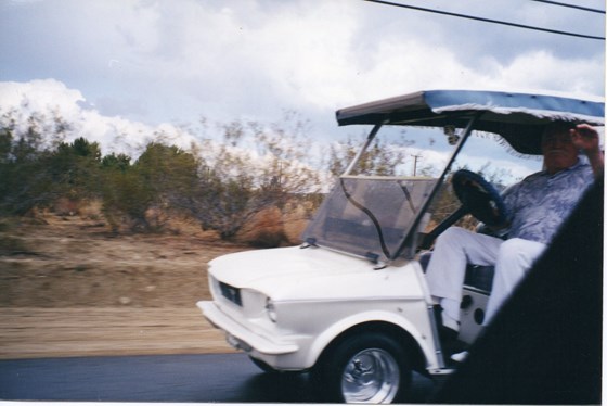 Glen on his custom-made golf cart - Sept. 2001