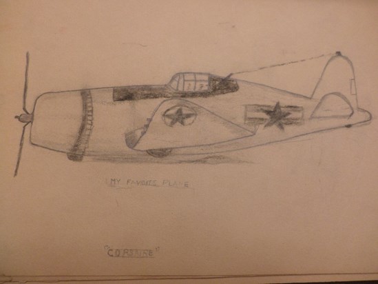 Glen's sketch (age 11) of his favorite plane a "Corsaire"