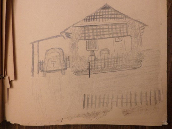 Sketch rendering one of his childhood homes, by Glen - 1943