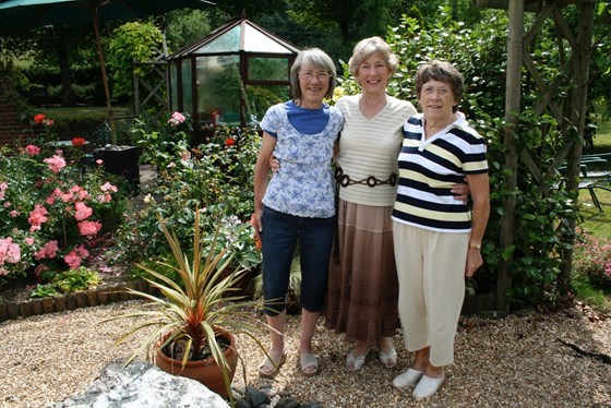With her cousin, and sister Cynthia, at Cynthia's home in Hambledon, Surrey, 6th. July 2009.