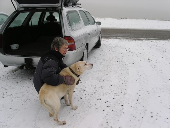 With Poppy, pet Labrador, Cairngorm Mountain, Scotland, 4th. February, 2007.