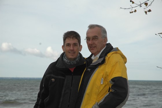 Clive and Mike on the shore of Lake Ontario, New York. October 20th, 2005