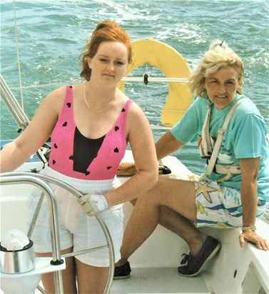 Mother and daughter at the helm in the Solent.