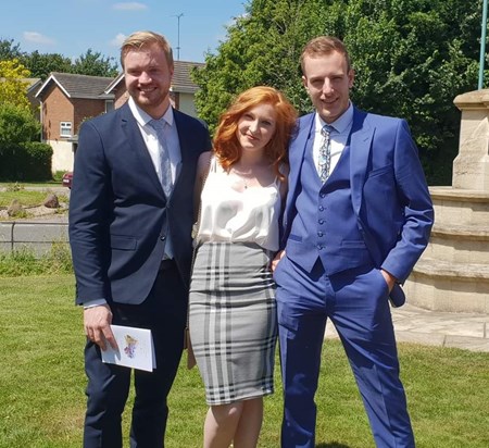 The Matts with Laura at Tim and Lucys wedding