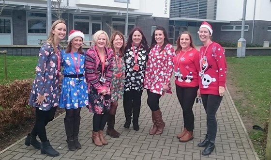 Christmas jumper day a few years ago. The Hamble Maths Department dreamteam with a laughing, blonde Katherine. Happy days.