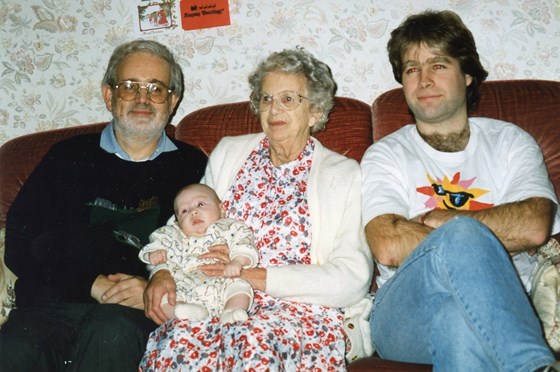 1994 12 Nick, Dad, Nanna, Matt, four generations of Hales.