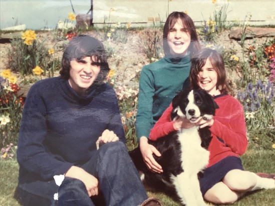 From Mummy. David, Rachel and Katie with our dog Sam.