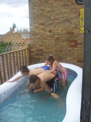 dad in pool grandkids dunked him.