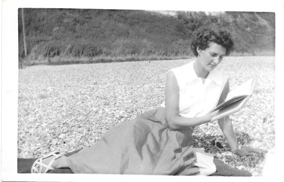 Young Joan on the beach