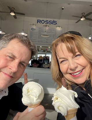Tony with Justine’s sister, Teresa, enjoying our favourite Rossi ice cream!