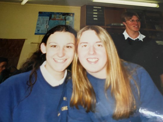 Kirsty & Carly in physics class 2002