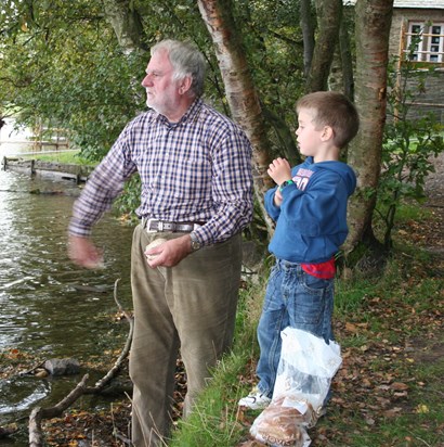 Jeff with grand son Douglas feeding the ducks at Talkin Tarn 1st October 2006
