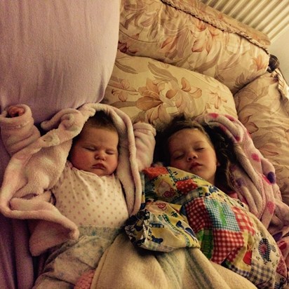 Joyce's Great Grandchildren - Ada & Baby Lily asleep on her sofa bed