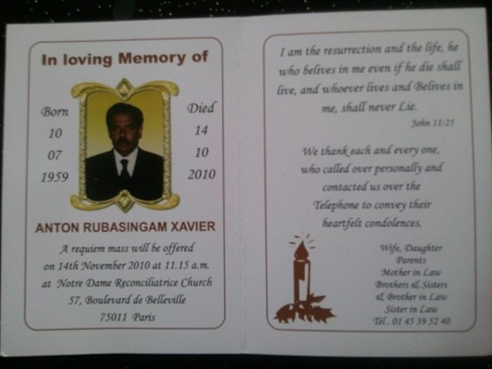 memorial card