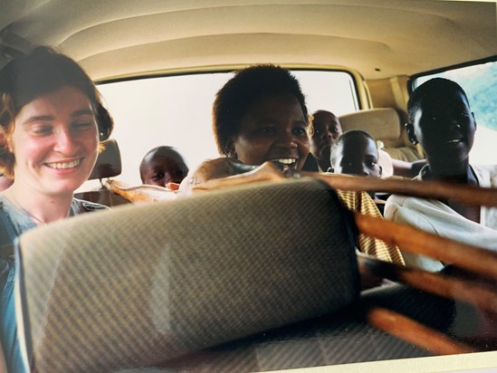 Of course the 4ft giraffe will fit in the minibus!  South Africa 1998