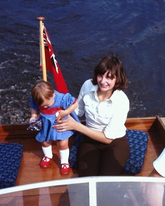 Gill and Sarah on her dad's boat - 1975