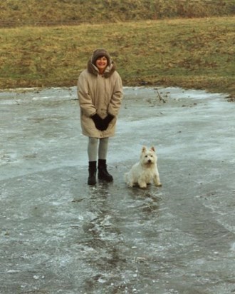 Gill & Chloe on frozen pond - c1999