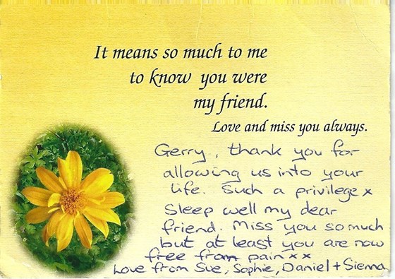 one of the cards from the flowers .