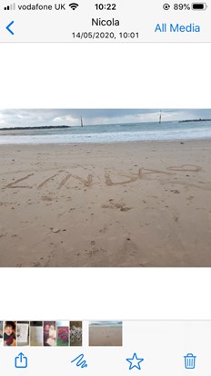 Sea Palling sand tribute for Linda 13th May from all the family.